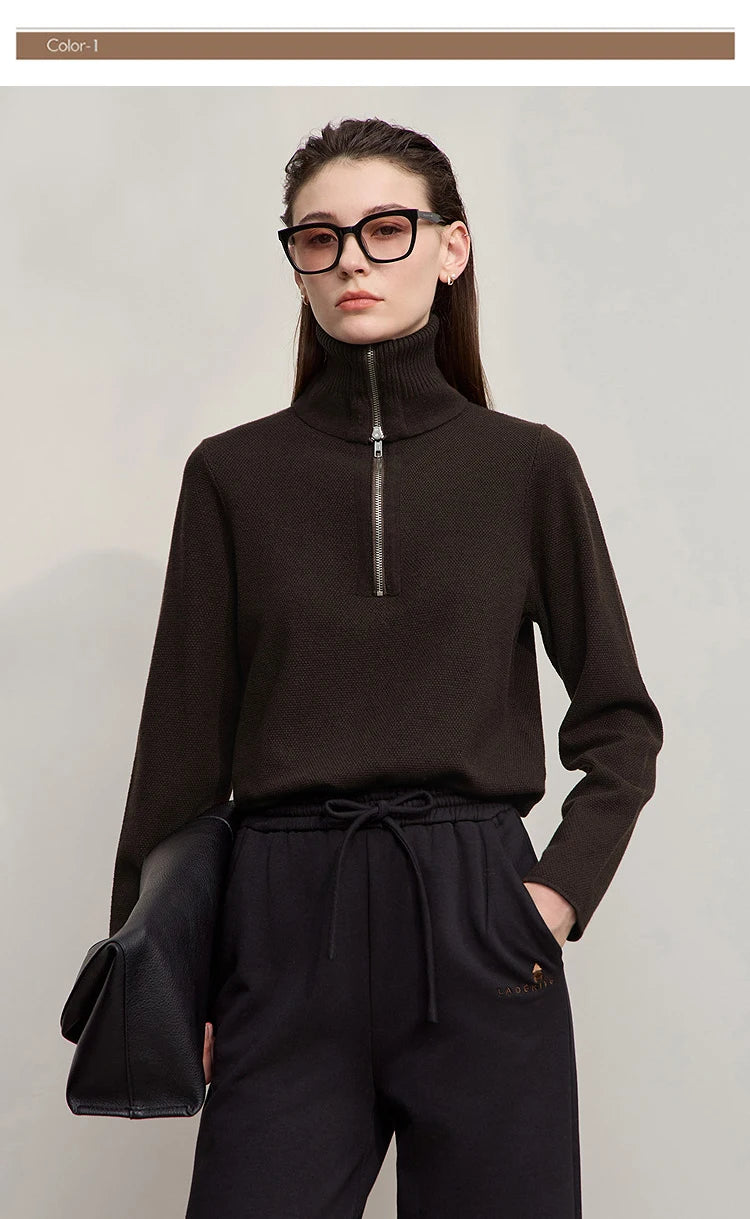 Damen-Rollkragenpullover Wolle gerade einfarbig minimalistisch Herbst