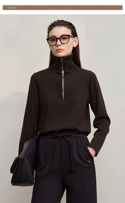 Damen-Rollkragenpullover Wolle gerade einfarbig minimalistisch Herbst