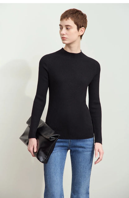 Damen-Halbrollkragen-Pullover Slim Raglan Wolle-Mix Herbst-Winter