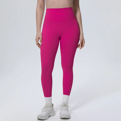 Yoga-Leggings mit hohem Bund, magenta, 3/4-Länge, eng anliegend