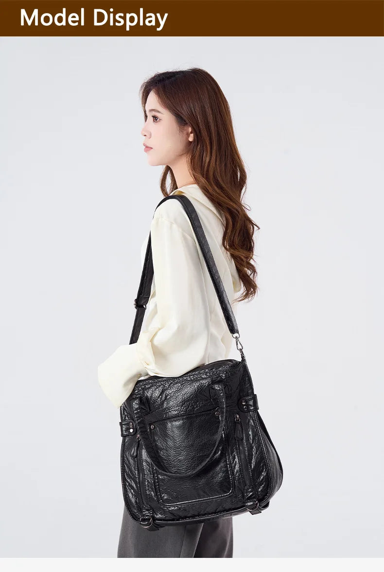 Damen-Handtasche aus weichem Leder mit Mehrfachfächern Große Umhängetasche mit Top-Griff