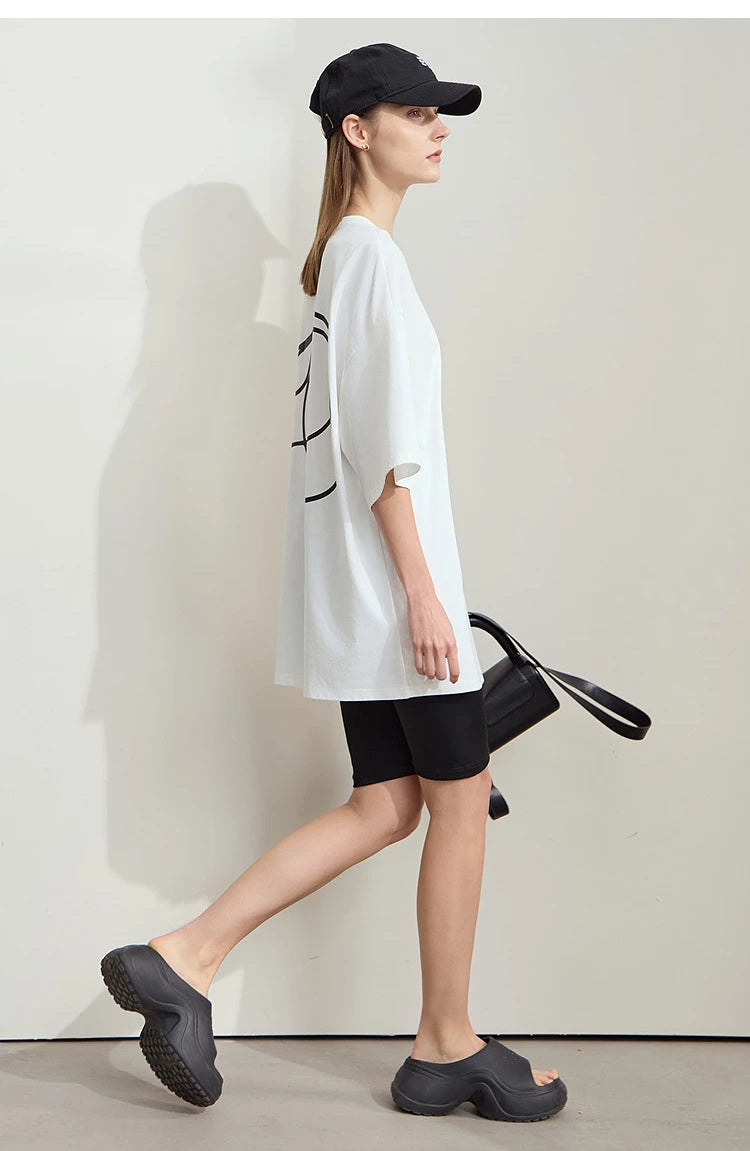 Damen T-Shirt aus ultraloch Stretch-Baumwolle mit Buchstaben-Bowknot-Aufdruck