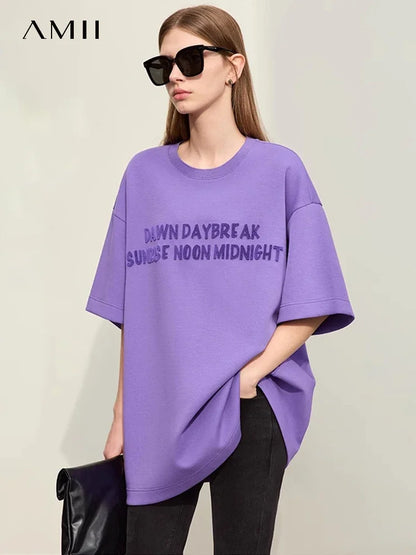 Damen T-Shirts mit Rundhalsausschnitt und losem, lässigem Schnitt mit Stickerei