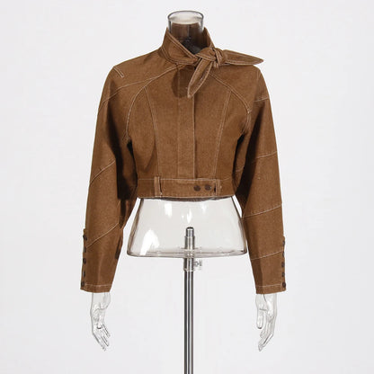 Eleganter Damen-Minirock mit hohem Bund und Schleifendetail – modisches Patchwork-Design für stilvolle Auftritte