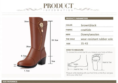 AIYUQI 2025 New Genuine Leather Women Wool Boots Thick Warm Winter Snow Boots Large Size 41 42 43 Motorcycle Boots Women