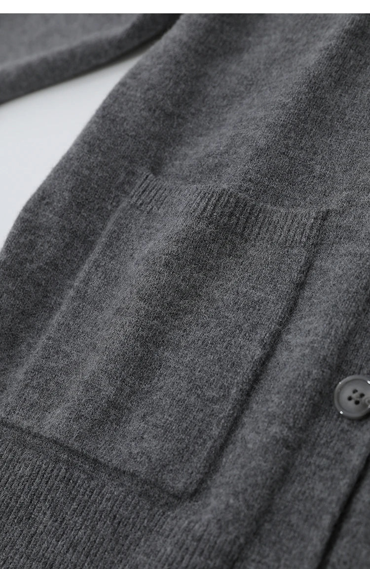 Damen-Strickjacke Wolle V-Ausschnitt Pendler einreihig locker Winter