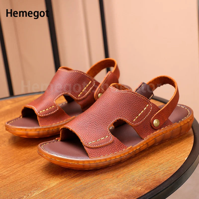 Men's Black Brown Sandals Roman Sandals New Summer Leather Non-Slip Soft Bottom Slippers Men's Casual Sandals Beach Shoes