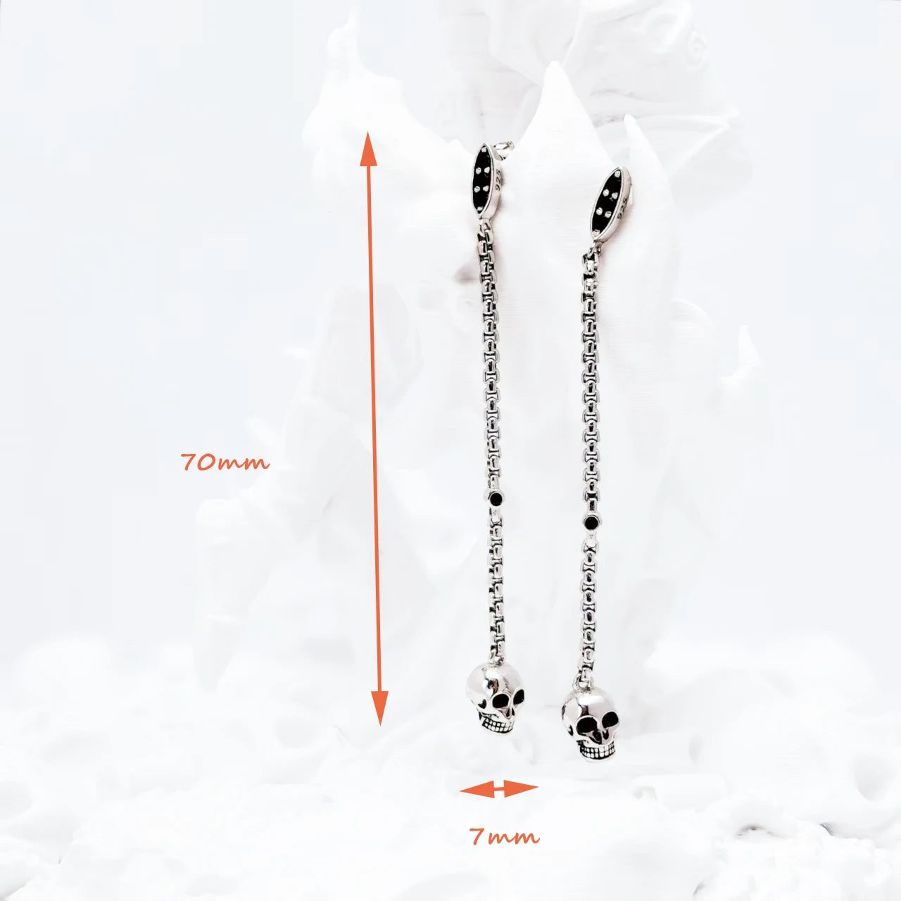 Damen-Tropfenohrringe Totenkopf Vintage aus Sterlingsilber