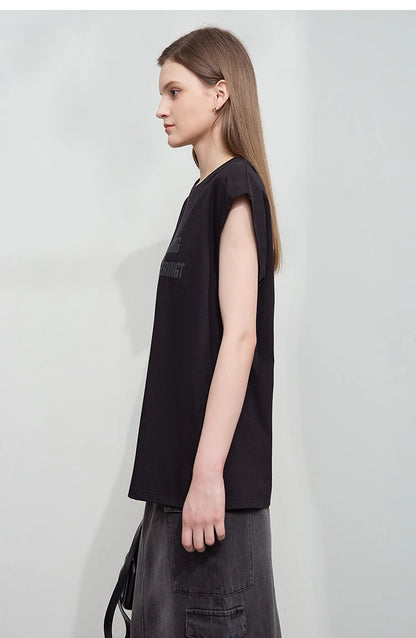 Damen T-Shirt aus Baumwolle mit lässigem O-Ausschnitt und breiten Schultern