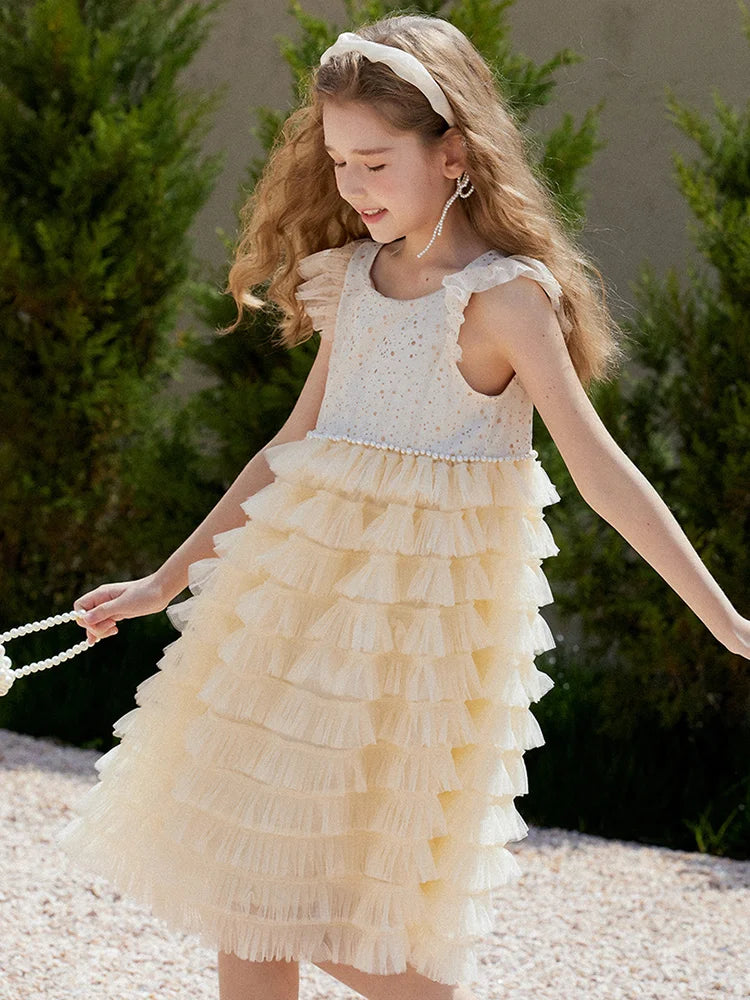 Ärmelloses Sommer-Prinzessinnenkleid für Mädchen mit Pailletten und Tüll – ideal als Blumenmädchenkleid