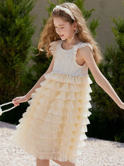 Ärmelloses Sommer-Prinzessinnenkleid für Mädchen mit Pailletten und Tüll – ideal als Blumenmädchenkleid