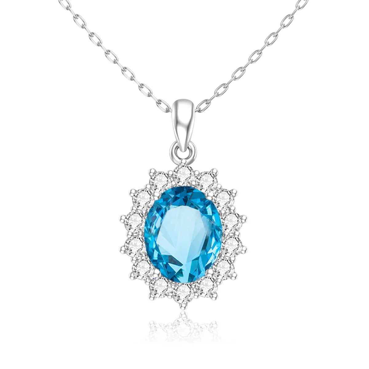 Damen-Halskette aus Sterlingsilber 925 mit ovalem Aquamarin-Anhänger, 5 Karat, Luxuriöses Valentinstagsgeschenk