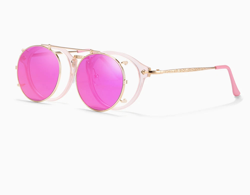 Sonnenbrille rund Steampunk Clip-On abnehmbar polarisiert Markenbox Herren