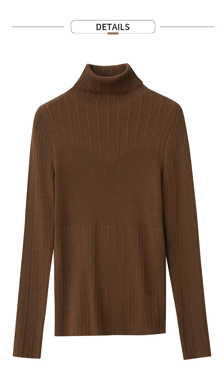 Damen-Rollkragenpullover Slim Polyester-Viskose Herbst-Winter
