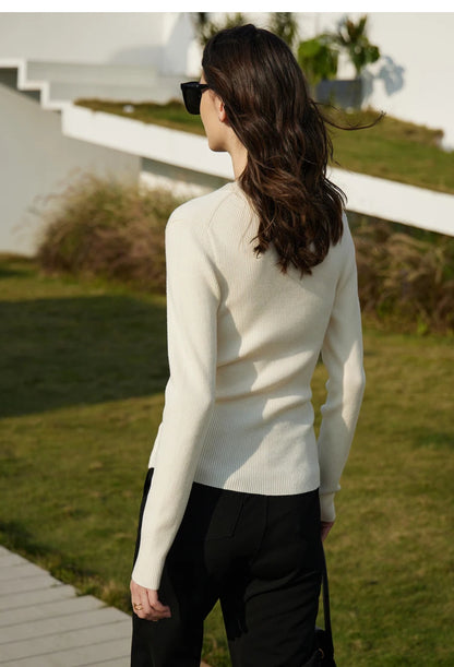 Damen V-Ausschnitt Pullover Kaschmir Slim Shirring Büro Frühling
