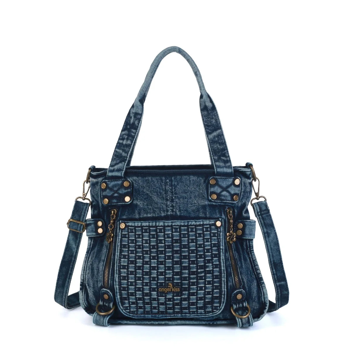Damen-Schultertasche aus Denim in blau mit Top-Handle viel Stauraum für Alltag und Freizeit großem Innenfach