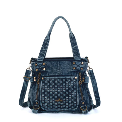 Damen-Schultertasche aus Denim in blau mit Top-Handle viel Stauraum für Alltag und Freizeit großem Innenfach