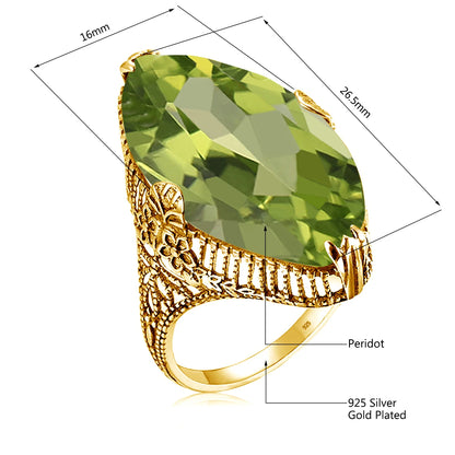 Damen-Ring aus Silber 925 mit Olivgrünem Peridotstein in Filigraner Silberfassung Luxus Schmuckstück