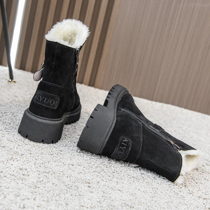 AIYUQI Women's Snow Boots Suede Genuinen Leather New Large Size Thick Warm Women Winter Boots Casual Women's Ankle Boots