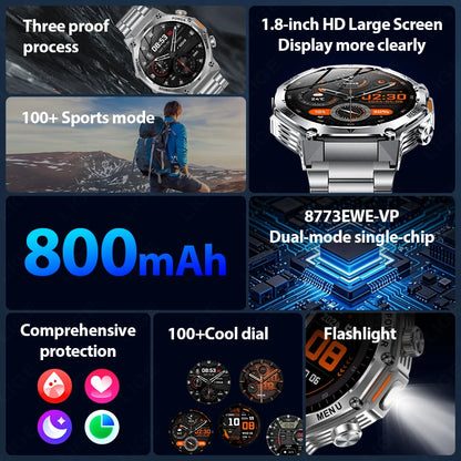 Herren Smartwatch mit 1,8 Zoll HD Display und 100 Sportmodi
