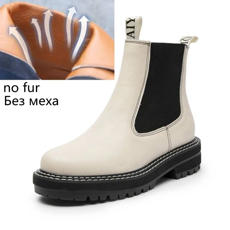Women's Chelsea Boots Genuine Leather 2025 Autumn Winter Trend Thick-soled Women Ankle Boots All-match Marton Boots Ladies