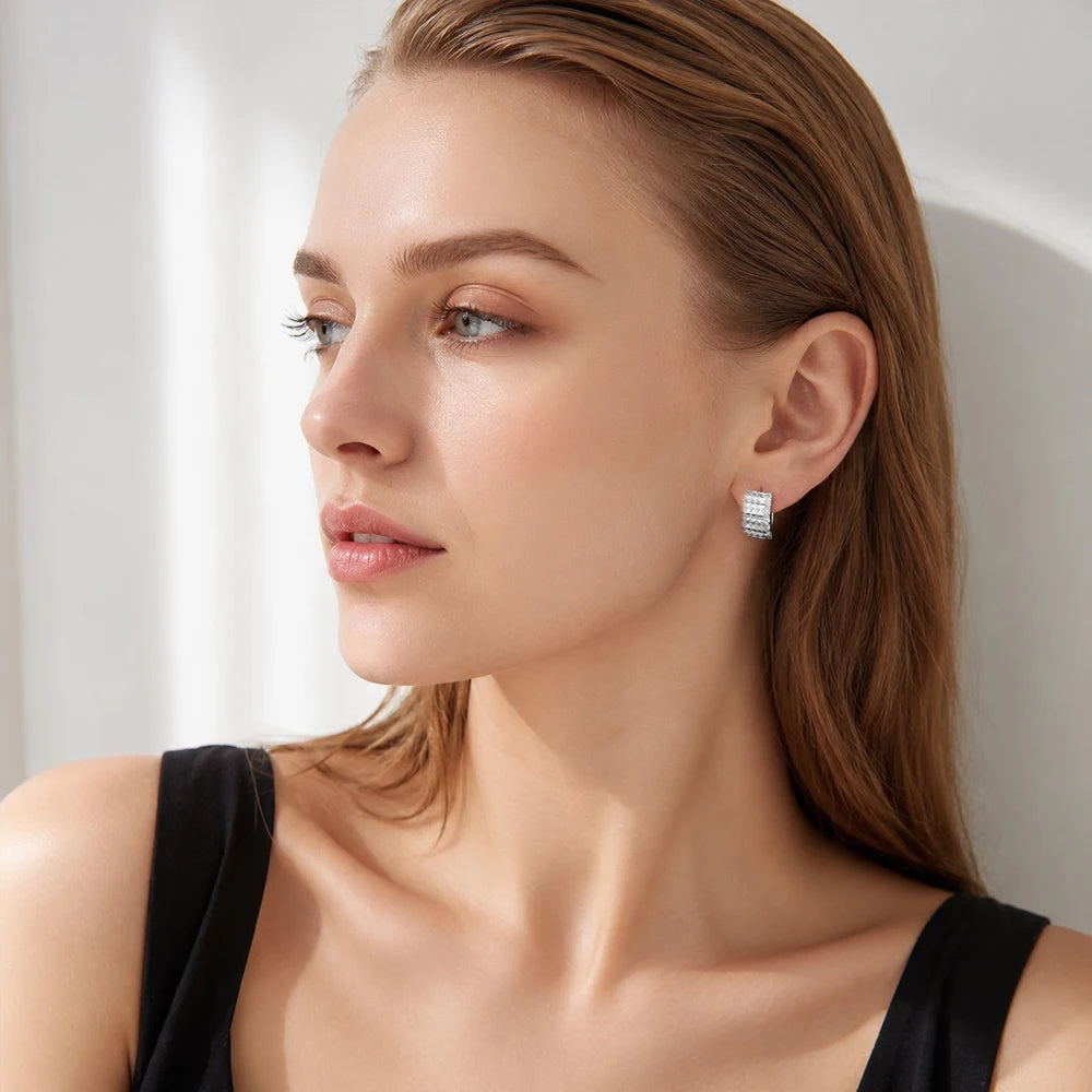 Damen-Creolen weißer Zirkon Scharnier glamourös II aus Sterlingsilber