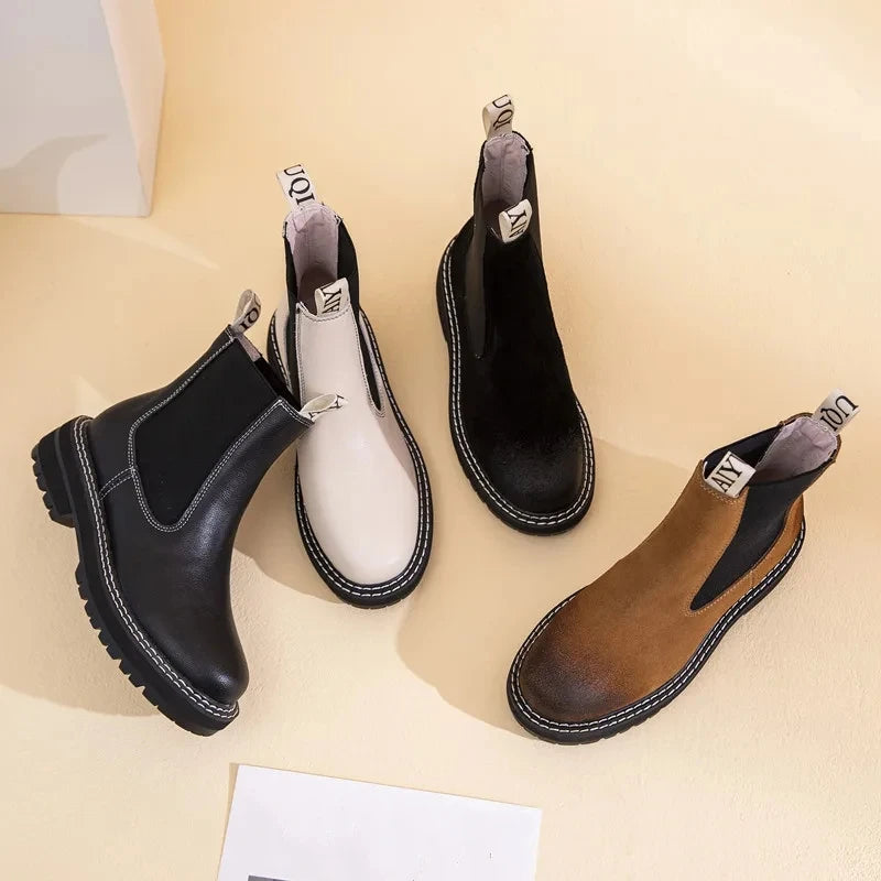 Women Winter Boots Sued Genuine Leather  New Fashion British Style Women Chelsea Boots Large Size 41　42　43 Female Ankle Boots
