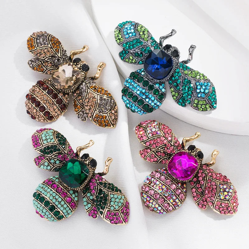 Brosche Biene Kristall Strass Groß Metall Vintage Luxus Anzug Damen