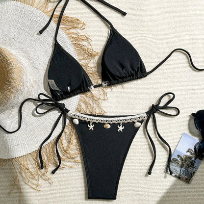 Schwarzes Sexy Bikini-Set mit Push-up für Damen – Brasilianischer Stil für Strand und Pool