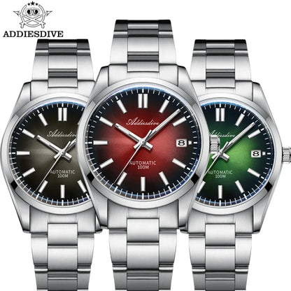 Herren-Vintage-Automatikuhr mit Sunburst-Zifferblatt und gewoelbtem Saphirglas