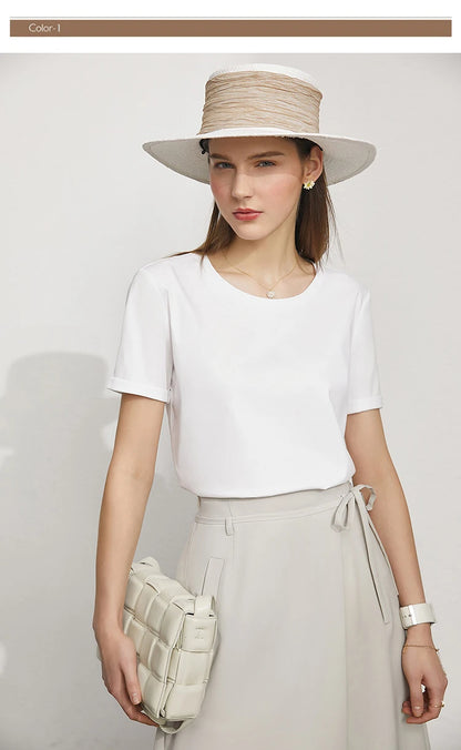 Damen Top im minimalistischen Stil aus einfarbiger mercerisierter Baumwolle