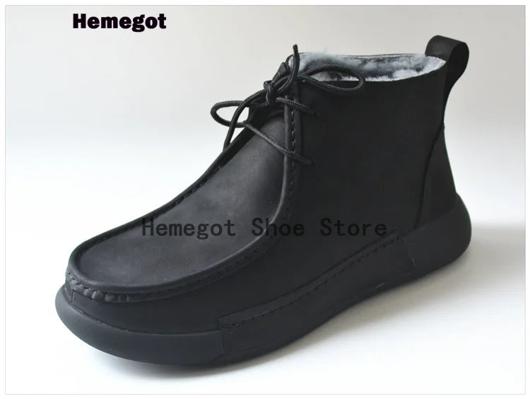 Winter Sheepskin Fur Men's Shoes Genuine Leather Warm Anti-Slip High-Top Men Shoes Handmade Men Snow Boots Newest Warm Boots