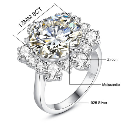 Damen-Ring Moissanit 8ct Rundschliff 13mm Zertifiziert für Verlobung oder Hochzeit
