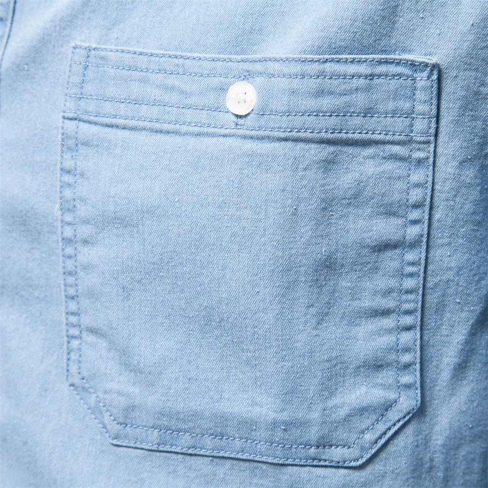 Herren Denim Hemd aus Baumwolle mit elastischem Design und doppelten Taschen