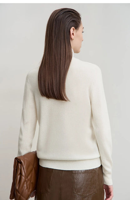 Damen-Rollkragenpullover Wolle-Kaschmir locker einfarbig Herbst