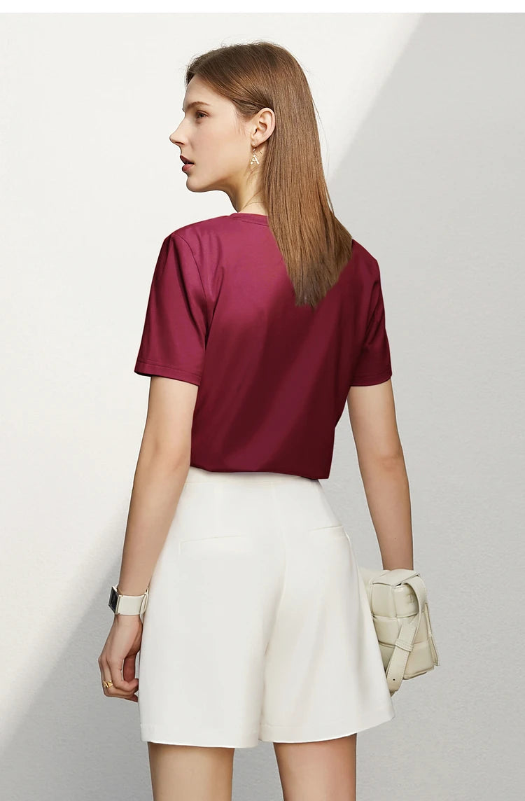 Damen T-Shirt im minimalistischen Stil mit lässigem O-Ausschnitt und kurzen Ärmeln