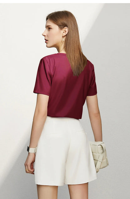 Damen T-Shirt im minimalistischen Stil mit lässigem O-Ausschnitt und kurzen Ärmeln