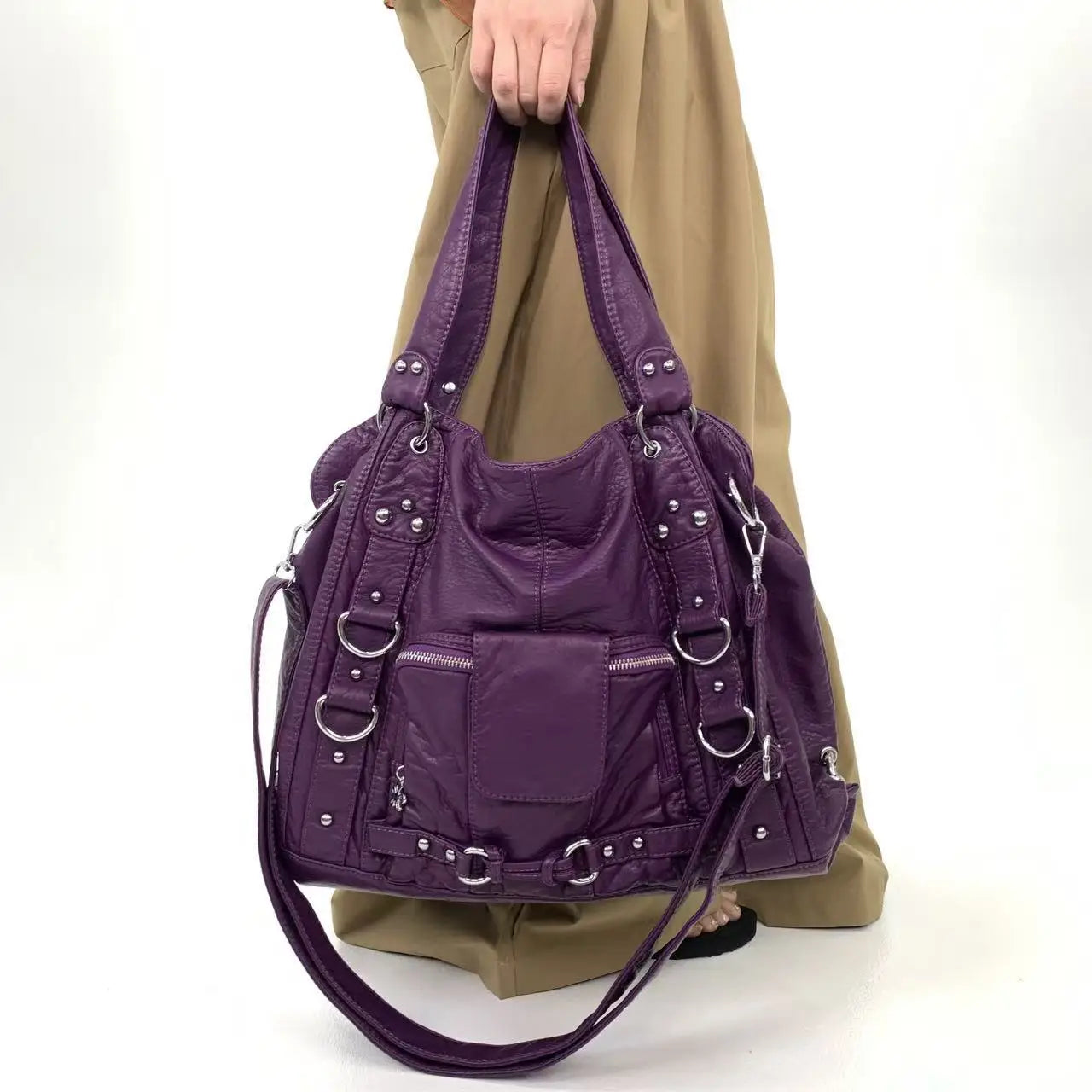 Damen-Vintage-Schultertasche Große Schwarze Mit Top-Griff Und Mehreren Fächern Für Viel Stauraum