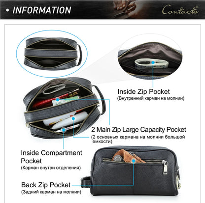 Schwarze Herren-Clutch aus Leder mit Innenfächern und Reißverschluss, Detailansicht
