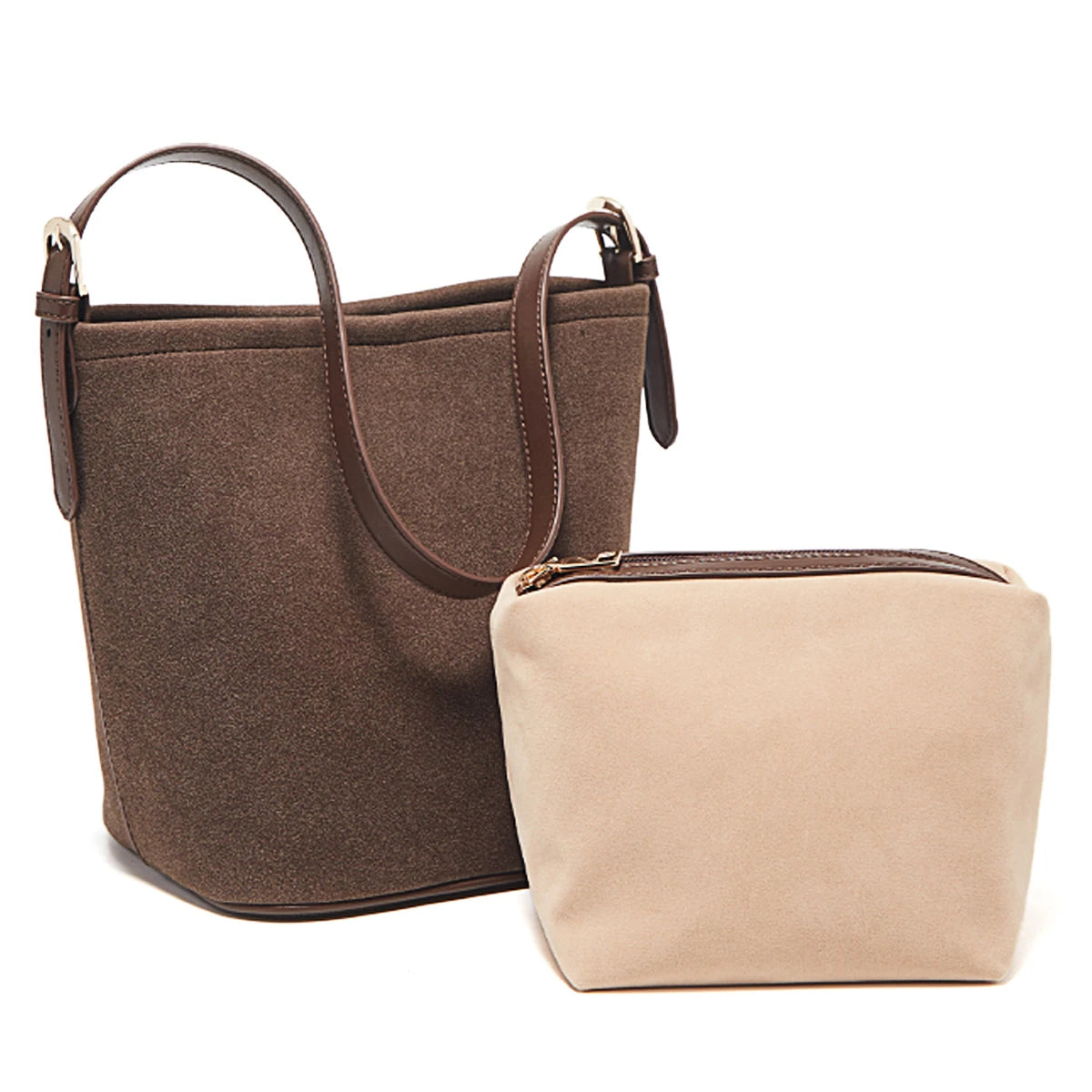 Damen Umhängetasche aus Wildleder 2-in-1 im Retro Stil Crossbody