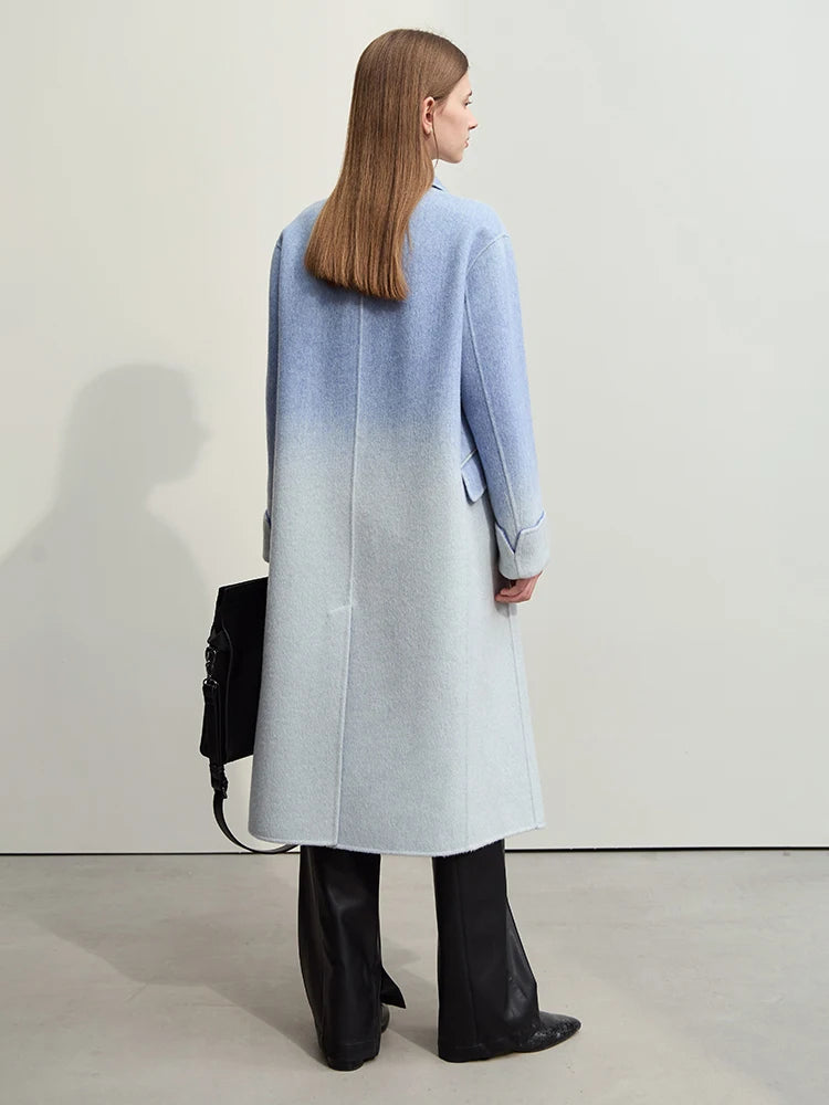 Damen Wollmantel im minimalistischen Farbverlauf mit Blazer-Kragen und Taschen