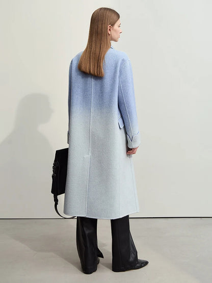 Damen Wollmantel im minimalistischen Farbverlauf mit Blazer-Kragen und Taschen