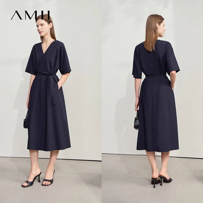 Elegantes Bürokleid Mit Gürtel Und V-Ausschnitt Für Damen