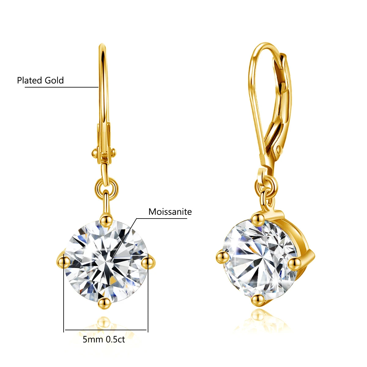 Damen-Moissanite-Tropfenohrringe aus Sterlingsilber mit Gelbgold-Beschichtung, 2,4 ct, Zertifikat