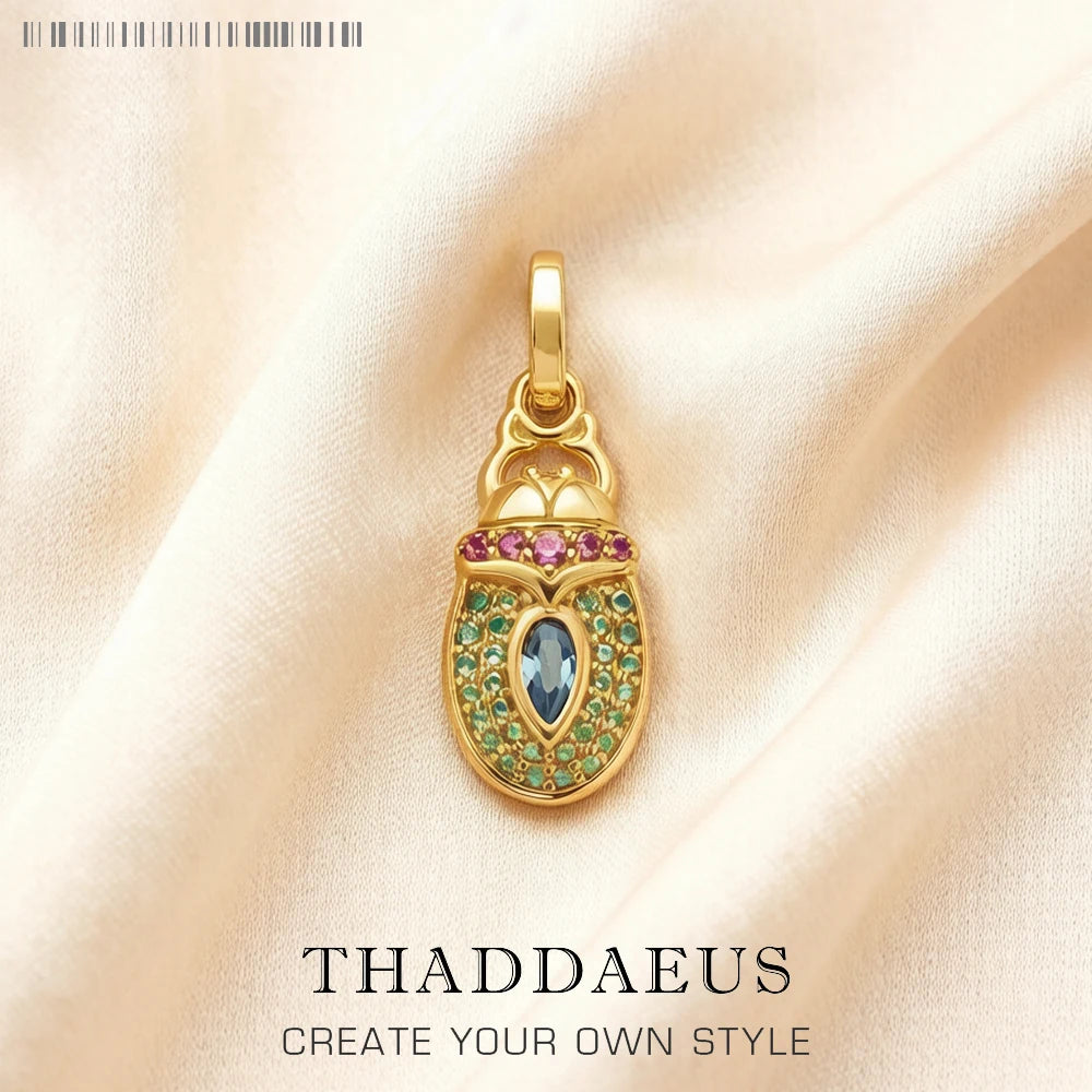 Damen-Charm-Anhänger Skarabäus Sonnenkäfer Vintage golden aus Sterlingsilber