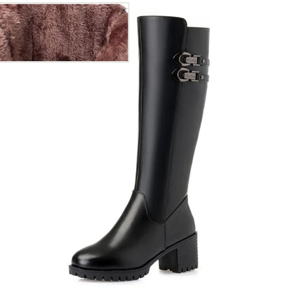 AIYUQI Women Genuine Leather Winter Wool 2025 New High Heel High Boots Big Size 41 42 43 Warm Snow Boots Women