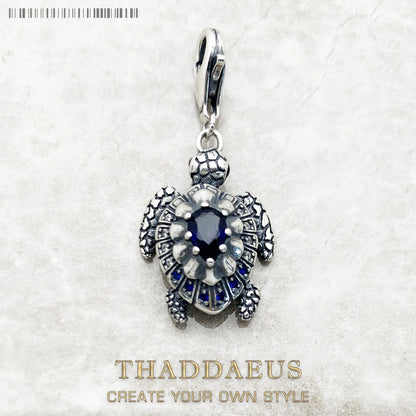 Damen-Charm-Anhaenger Schildkroete blaue Steine aus Sterlingsilber
