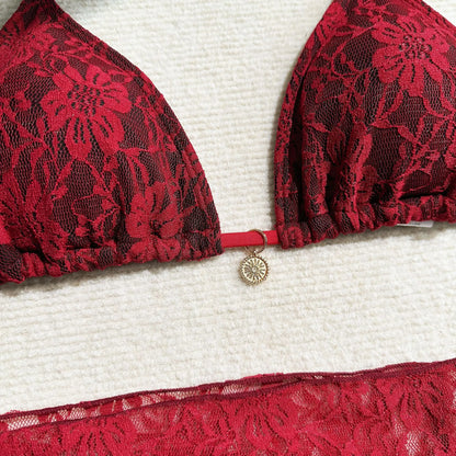 Dreiteiliger Damen-Bikini mit sexy Print und hoher Taille – ideal für Strand und Pool.