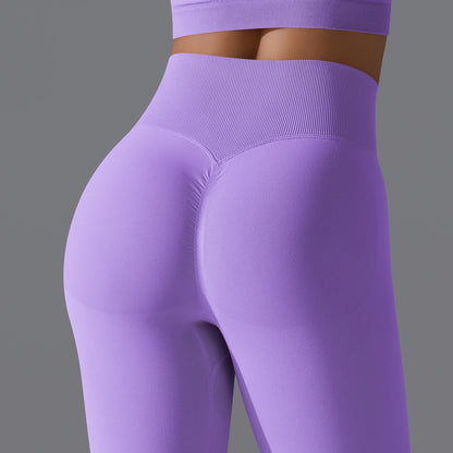 Nahtlose Yoga-Hose mit Booty-Lift, violett-lila, Gesäß-Detailnaht, enganliegend