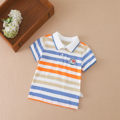 Baby Jungen Polos hirts hochwertige Sommer kurz ärmel ige gestreifte Top Shirt Kleidung 2t-6t Kinder Turn-Down Kragen T-Shirts